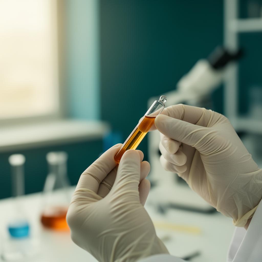 Scientist examining a precision lab vial
